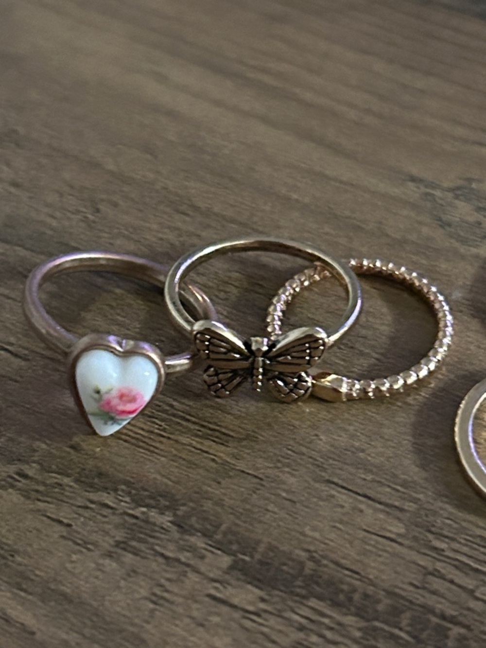 Gold-Tone Stackable Women's Rings Set with Pink Heart Accent - Picture 3 of 6